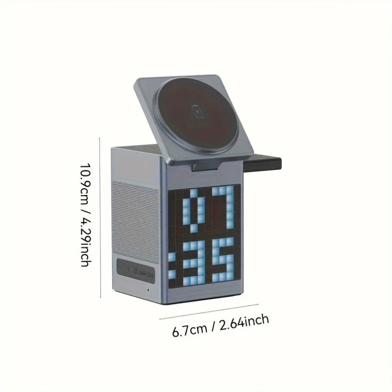 6-in-1 Wireless Speaker, Wireless Fast Charge, Suitable for Mobile Phone Watch Charging, DIY Screen Display, Compact & Portable Wireless Charging Station